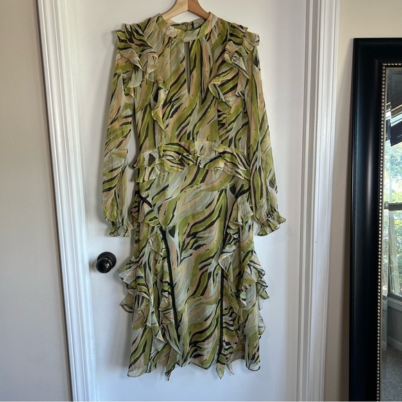 Lost + Wander Arroyo Willow Green Midi Chiffon Ruffle Dress, Size Small - Picture 4 of 11